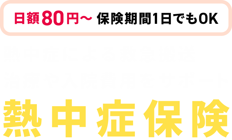 日額80円〜保険期間1日でもOK。熱中症による救急搬送、治療や入院費用をサポート。熱中症保険
